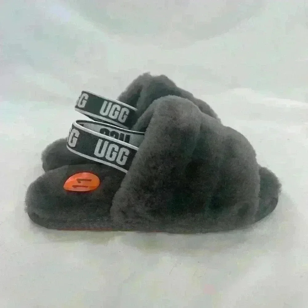 NEW UGG toddler kids fluff yeah gray back strap slipper toddler size 11